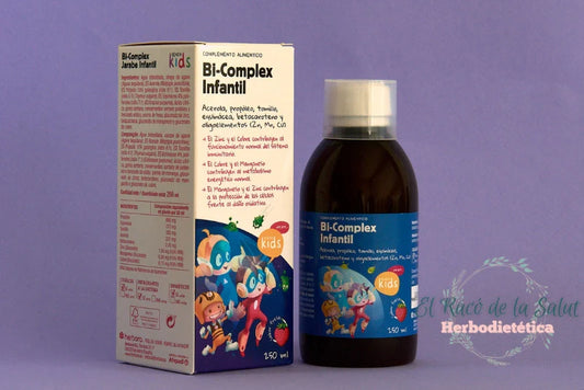 Suplemento natural infantil Bi-Complex con vitaminas para salud óptima.
