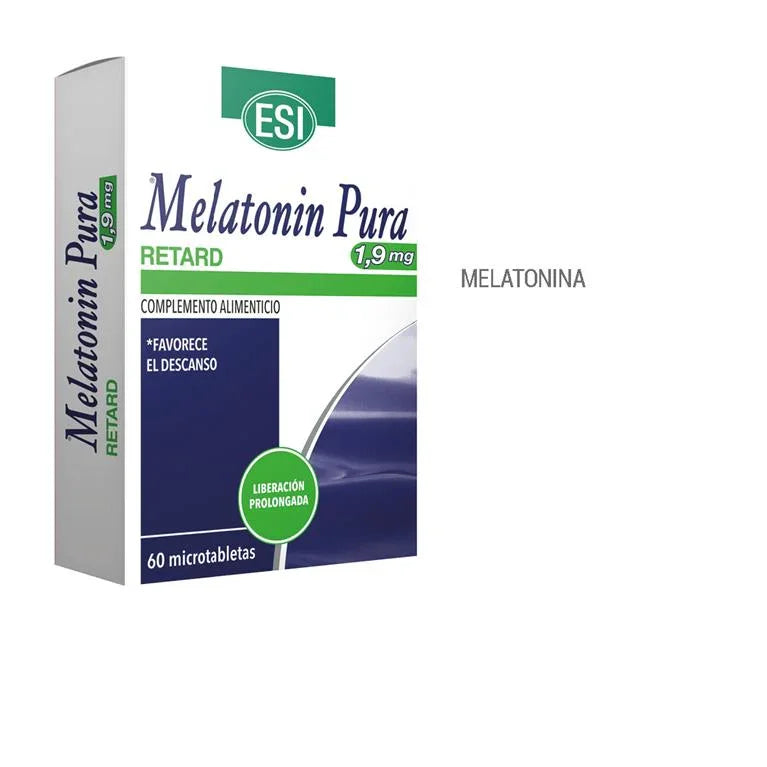 Caja de Melatonina Pura 1,9 mg ESI, complemento alimenticio para descanso, 60 microtabletas.