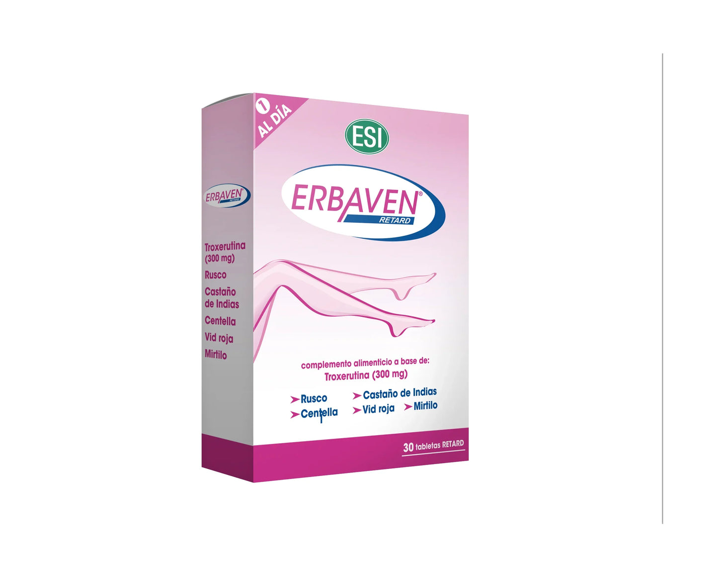 Caja de Erbaven Retard 30 tabletas, esi circulacion piernas cansadas suplemento natural microcirculacion venosa centella rusco