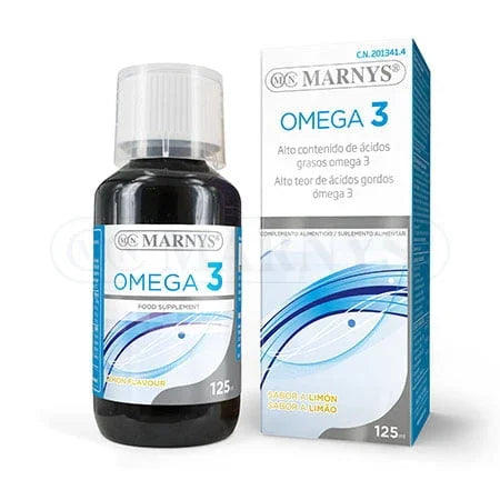 Suplemento alimenticio Omega 3 Marnys aceite de pescado EPA DHA de 125 ml con sabor a limón, corazón, vision