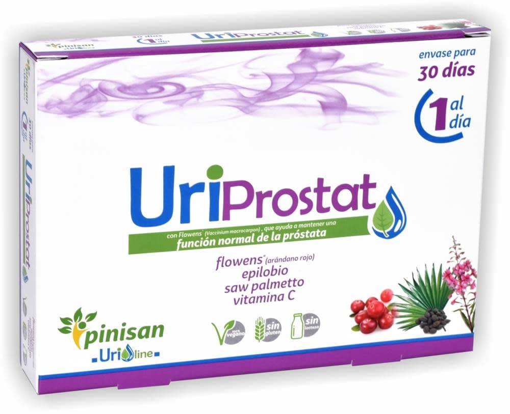 Caja de UriProstat complemento natural para la salud prostática, ingredientes vegetales visibles
