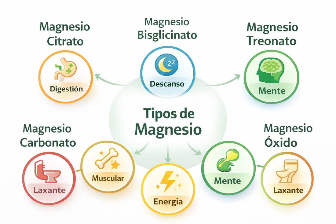 Tipos de magnesio y para qué sirve cada uno: citrato, bisglicinato, malato y treonato