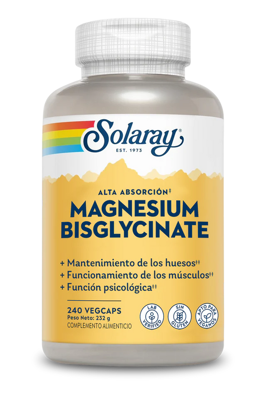 Magnesio Bisglicinato Solaray con BioPerine 240 cápsulas veganas
Complemento de magnesio para músculos y sistema nervioso, para cansancio y fatiga