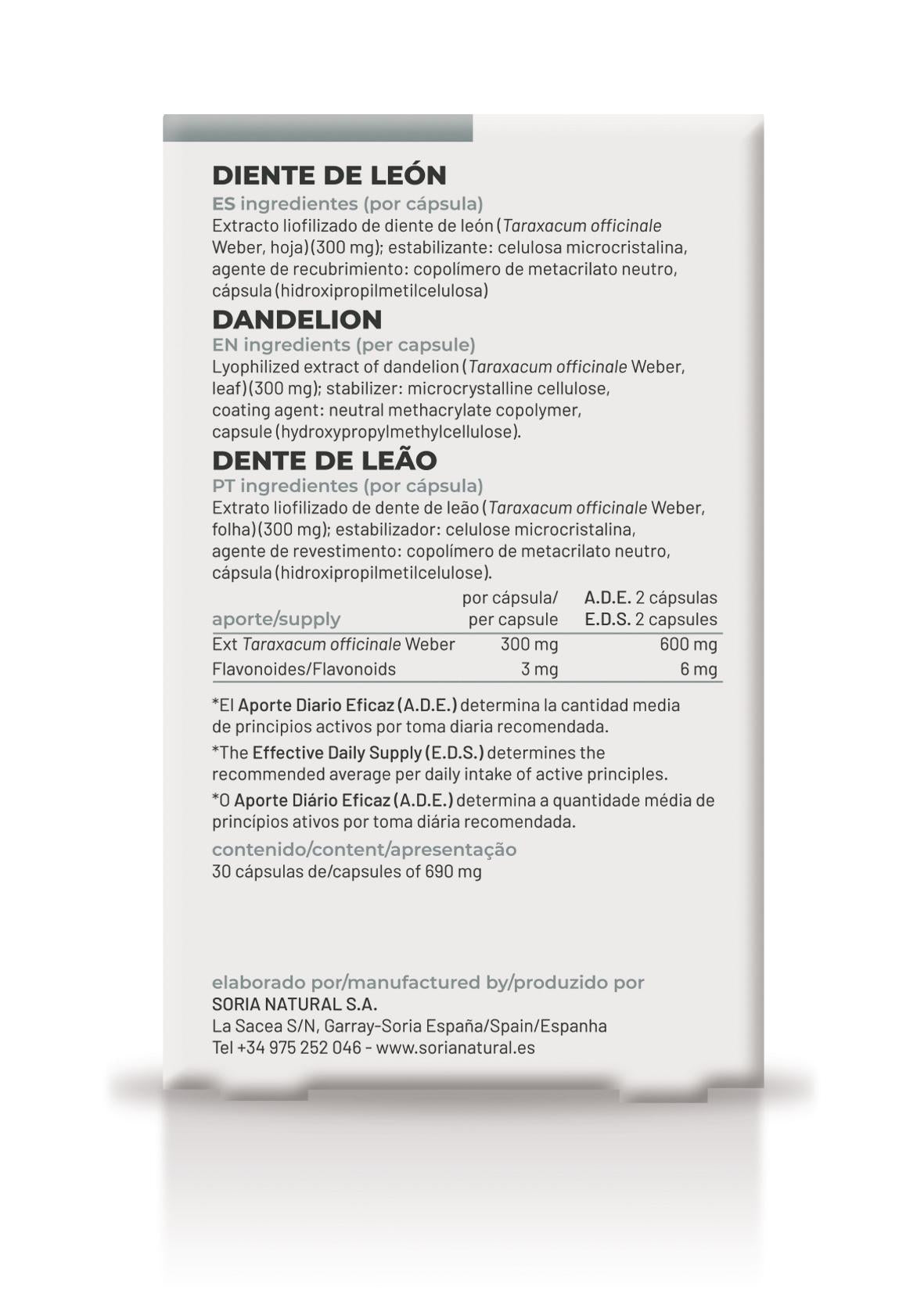 Diente de león cápsulas Soria Natural Depurativo Diurético
