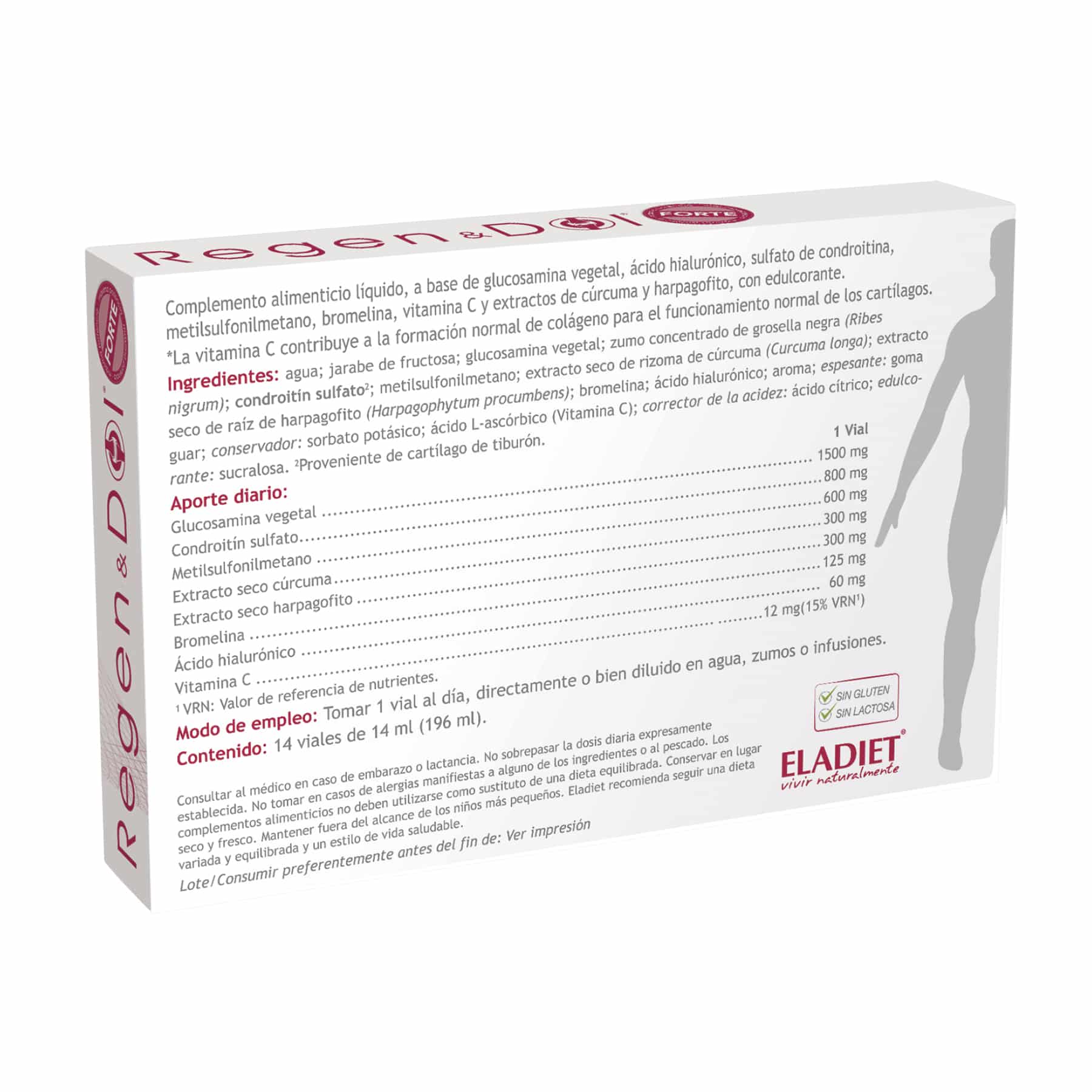 Regendol Forte Eladiet 14 viales complemento para articulaciones con glucosamina condroitina MSM y ácido hialurónico