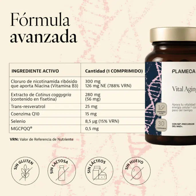 Vital Aging Plameca vitalidad y energia celular. Precursor Nad Ingredientes