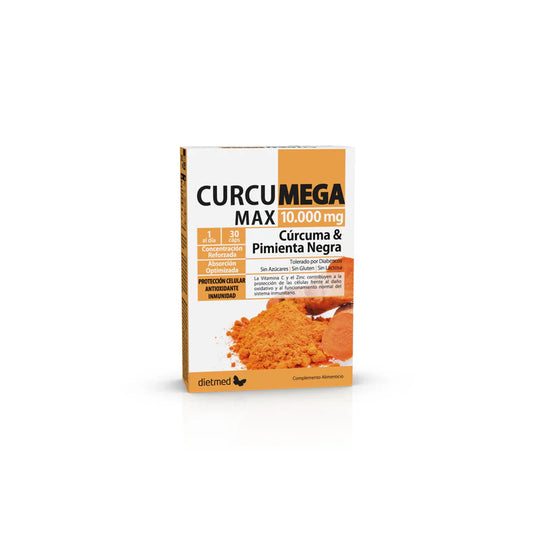 Curcumega Max Dietmed cúrcuma 10000 mg curcumina 95% con pimienta negra 30 cápsulas antiinflamatorio natural