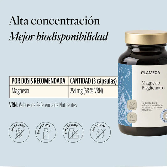 Bisglicinato de Magnesio de Plameca 90 cápsulas  composición 