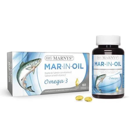 omega 3 aceite de salmon atlantico marnys mar in oil capsulas omega 3 dha epa vitamina e suplemento cardiovascular 
