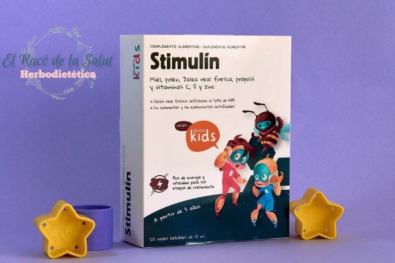 Suplemento natural Stimulin para salud infantil con vitaminas esenciales.